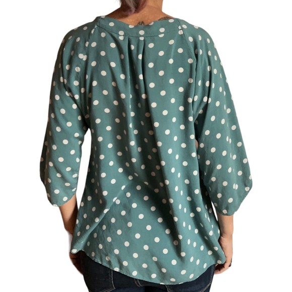 Maeve Anthropologie Green Polka Dot Blouse Top Teal S Small Half Sleeves Buttons - Picture 7 of 17